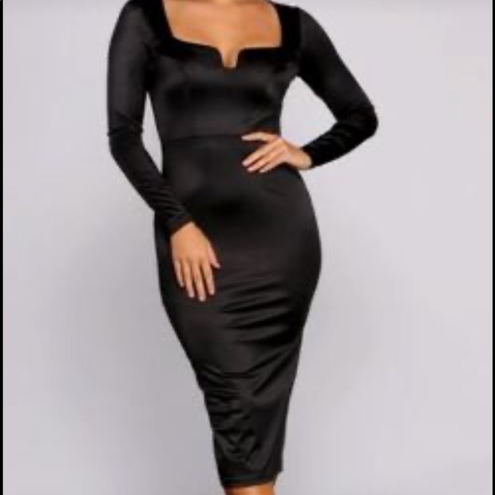 Black Satin Midi Dress